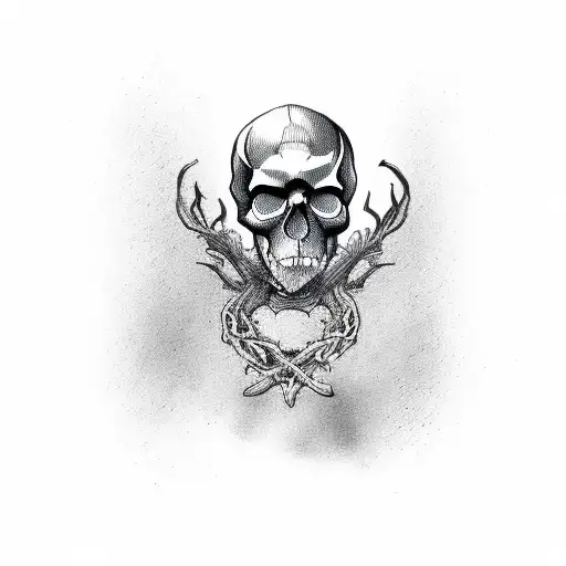 skull with crow tattoo design idea