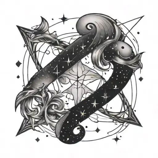 pisces and Sagittarius constellation intertwined tattoo design idea