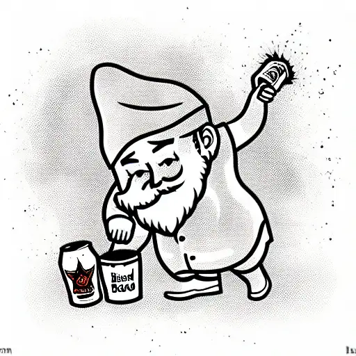 tattoo of a gnome who fucks a can of bud beer tattoo design idea