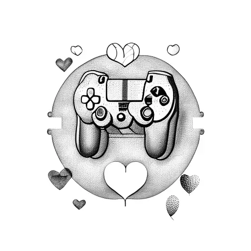 A tattoo of a PS4 controller surrounded by coffee beans and hearts tattoo design idea