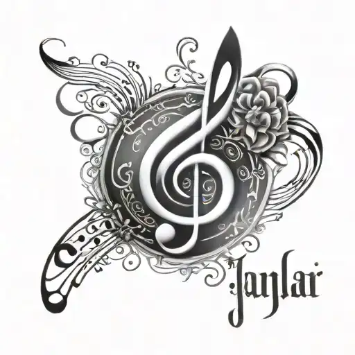 Incorporate a mantra or prayer in Punjabi text with a musical note design tattoo design idea