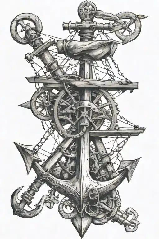 anchor, sextant and rudder tattoo design idea