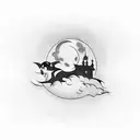 gothic witch half moon tattoo design idea