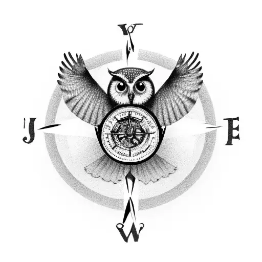An owl perched on a compass, symbolizing wisdom and guidance in personal and professional journeys tattoo design idea