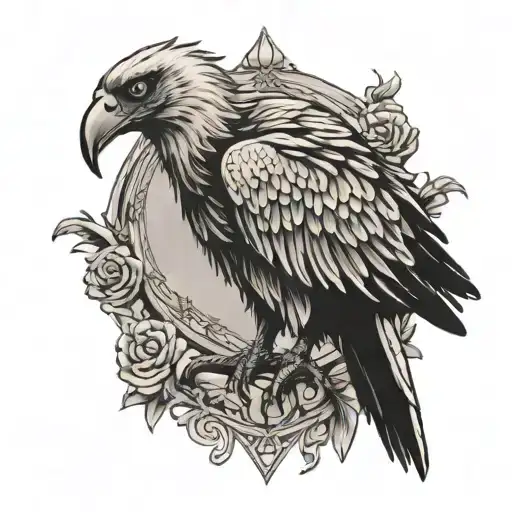 vulture grey and black tattoo, gothic in style tattoo design idea
