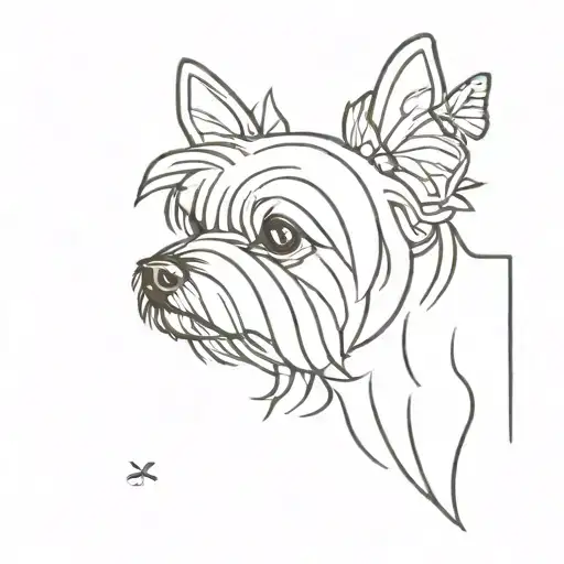 yorkie dog line art with semi colon butterfly tattoo design idea