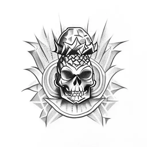 Pineapple skull tattoo design idea