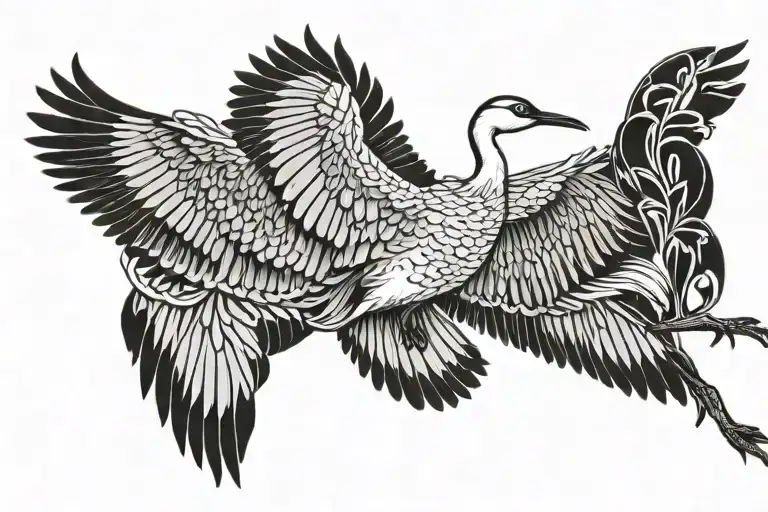 Sandhill Crane landing tattoo design idea