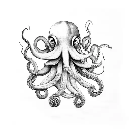 BIG OCTOPUS ON THE SURFACE OF OCEAN WITH DARK CLOUDS IN THE SKY tattoo design idea