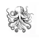BIG OCTOPUS ON THE SURFACE OF OCEAN WITH DARK CLOUDS IN THE SKY tattoo design idea