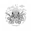 BIG OCTOPUS ON THE SURFACE OF OCEAN WITH DARK CLOUDS IN THE SKY tattoo design idea