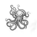 BIG OCTOPUS ON THE SURFACE OF OCEAN WITH DARK CLOUDS IN THE SKY tattoo design idea