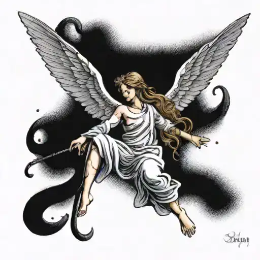 angel falling tattoo design idea