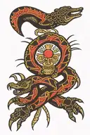inca cross, scorpion , bear paw and anaconda coiling around an ancient tattoo design idea