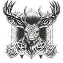 Forest blackout symmetrical geometric  deer face tattoo design idea