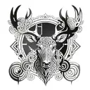 Forest blackout symmetrical geometric  deer face tattoo design idea