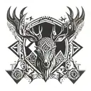 Forest blackout symmetrical geometric  deer face tattoo design idea