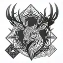 Forest blackout symmetrical geometric  deer face tattoo design idea