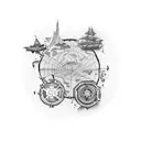 treasure map with landmarks tattoo design idea