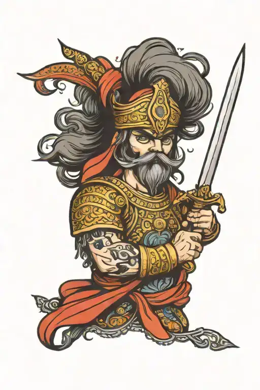 persian  warrior face wielding a sword  tattoo design idea