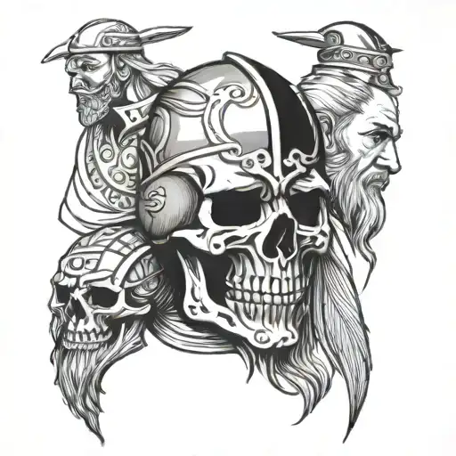 viking and cossack  with a skull instead of a face tattoo design idea