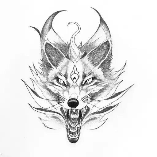 claws nine tail fox black and white naruto tattoo design idea