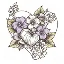 flower petal shaped into heart,  combination of violets and larkspur tattoo design idea