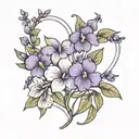 flower petal shaped into heart,  combination of violets and larkspur tattoo design idea