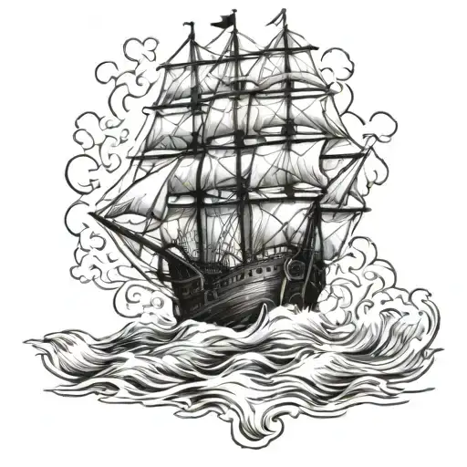 Burning Ship sailing tattoo design idea