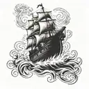 Burning Ship sailing tattoo design idea