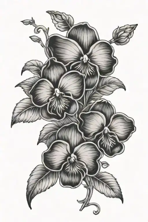 Bouquet of violets growing tattoo design idea