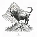 A majestic yak standing proudly in front of the Nanda Devi peak, with an ibex gracefully leaping nearby tattoo design idea