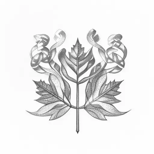 A minimalistic and aesthetic design of intertwined initials 'R' and 'S', incorporating elements of nature such as leaves or flowers tattoo design idea