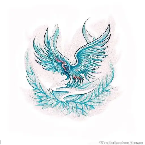 A mesmerizing phoenix rising from a bed of rubus ulmifolius (commonly known as elm-leaf blackberry) flowers tattoo design idea