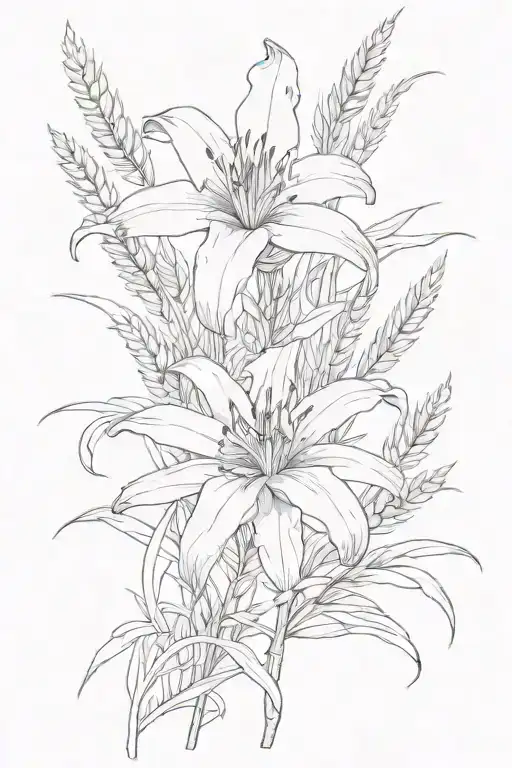 prairie lily with wheat stalk intertwined tattoo design idea