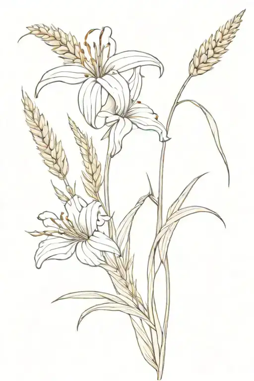 prairie lily with wheat stalk intertwined tattoo design idea