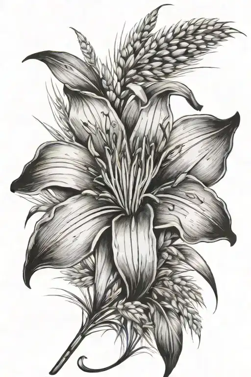 prairie lily with wheat stalk intertwined tattoo design idea