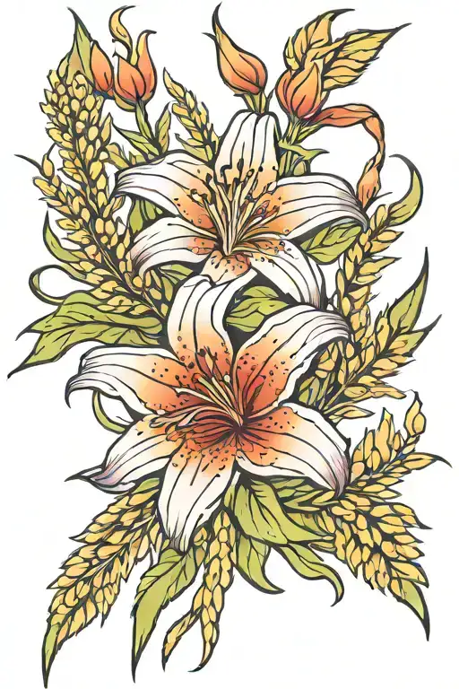 prairie lily with wheat stalk intertwined tattoo design idea