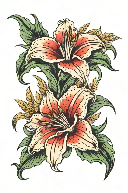 prairie lily flower and wheat stalk intertwined tattoo design idea