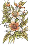 prairie lily with wheat stalk intertwined tattoo design idea