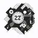 A geometric pattern incorporating the 217 area code and musical symbols tattoo design idea
