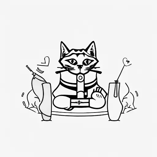 A minimalist tattoo of a cat lounging on a bottle of tequila, symbolizing your love for cats and alcohol in a subtle and stylish way tattoo design idea