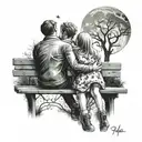 two lovers sat on a park bench under the moon and stars  tattoo design idea