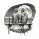 two lovers sat on a park bench under the moon and stars  tattoo design idea
