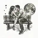 two lovers sat on a park bench under the moon and stars  tattoo design idea