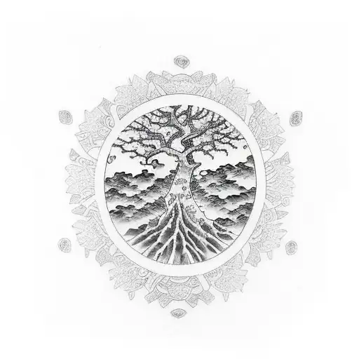 Japanese "Tree Of Life" Tattoo Idea BlackInk AI