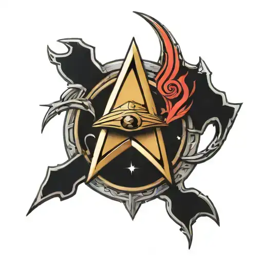 Star trek delta with the ring from Lord of the Rings around it, incorporating the home symbol from Stargate and the rebe tattoo design idea
