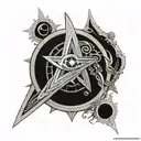 Star trek delta with the ring from Lord of the Rings around it, incorporating the home symbol from Stargate and the rebe tattoo design idea