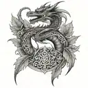 dragon and leaves sternum and underbust  tattoo design idea