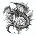 dragon and leaves sternum and underbust  tattoo design idea